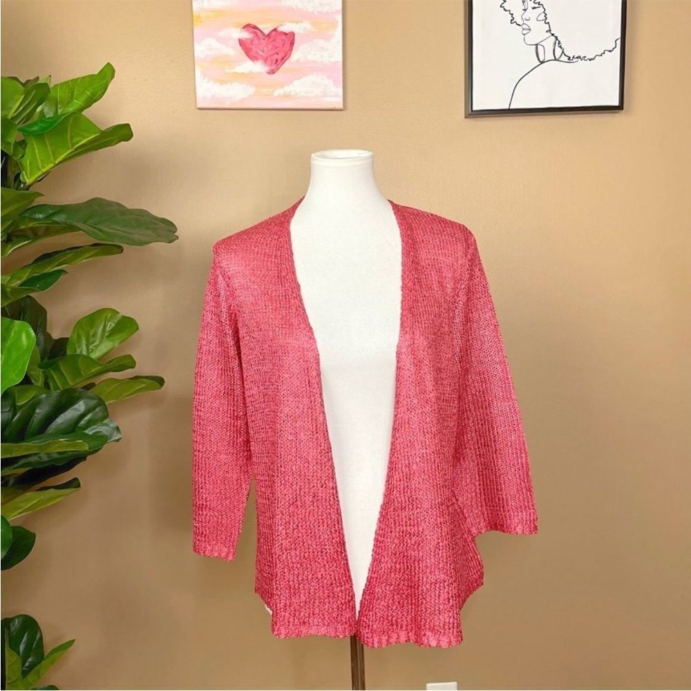 Joan Vass Pink Knit Open Front Cardigan Size Large